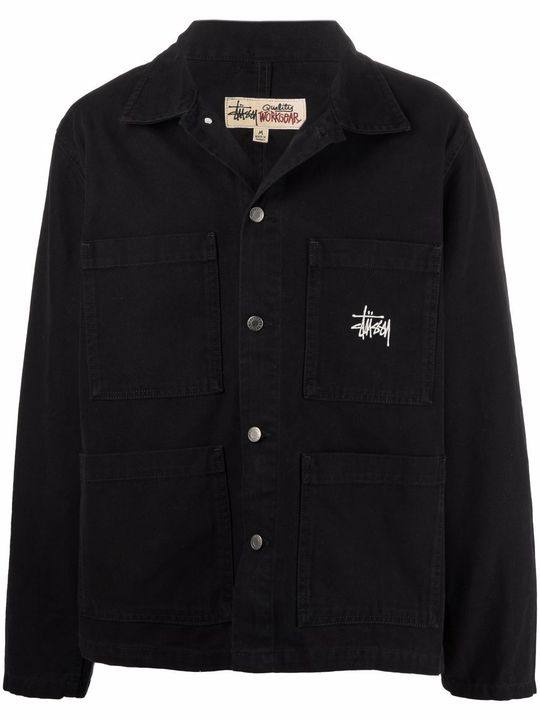 logo-embroidered shirt jacket展示图