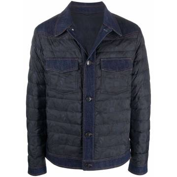 denim-panelled padded puffer jacket