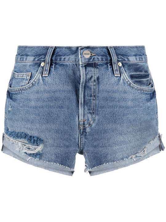 distressed denim cotton-blend shorts展示图