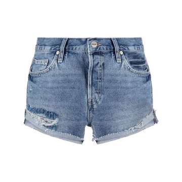 distressed denim cotton-blend shorts