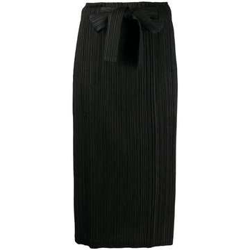 belted micro-pleated skirt