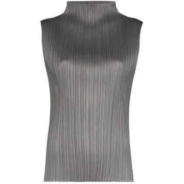 pleated sleeveless high-neck top