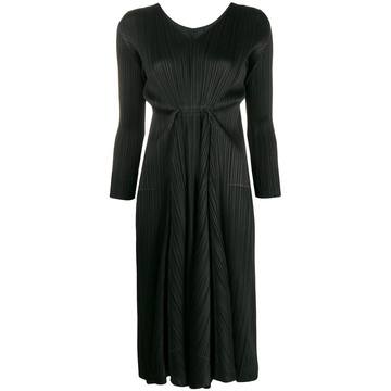 pleated long-sleeve midi dress