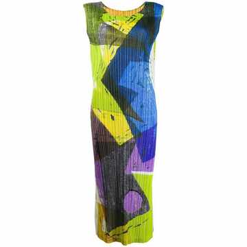 micro pleat abstract print dress