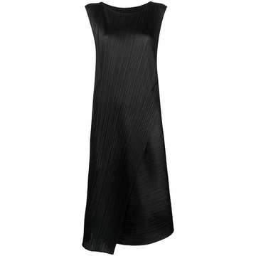 asymmetric pleated midi dress