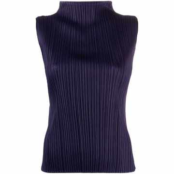 pleated sleeveless high-neck top