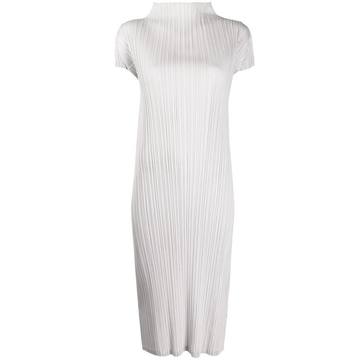 pleated high-neck midi dress