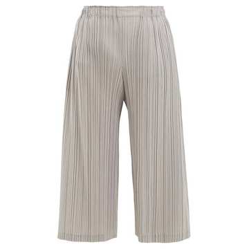 Wide-leg pleated cropped trousers