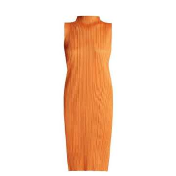 High-neck pleated dress