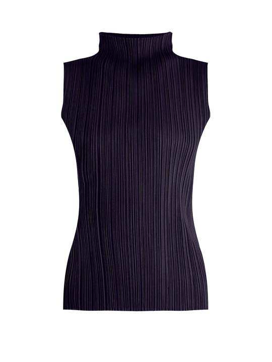 High-neck sleeveless pleated top展示图