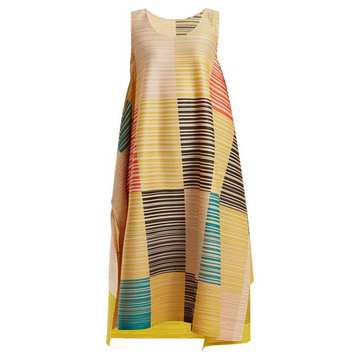 Pleated square-print dress