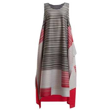 Pleated square-print dress