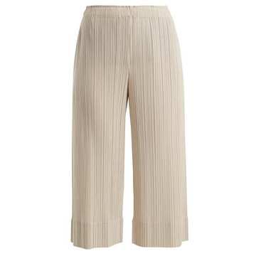 Wide-leg pleated cropped trousers