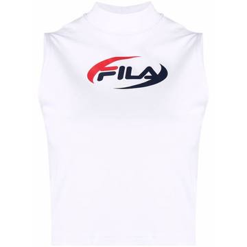 high-neck chest-logo tank top