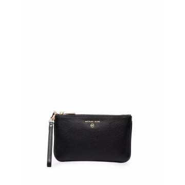 zip-up leather clutch bag