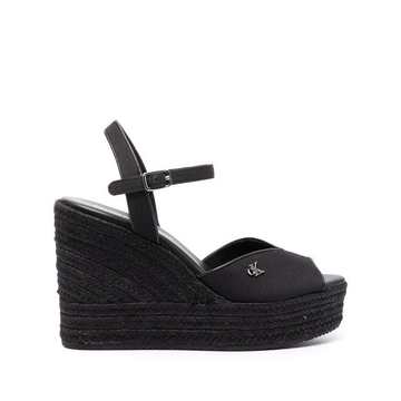 logo-plaque wedge sandals