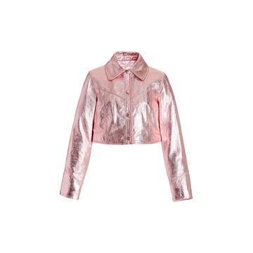 India Cropped Metallic Leather Jacket