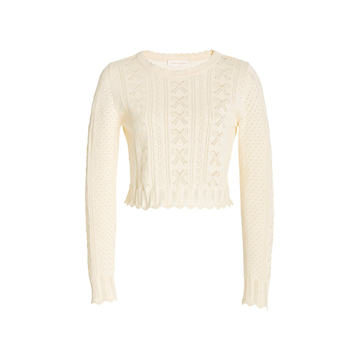 Sinfonia Pointelle-Knit Cropped Organic Cotton Sweater