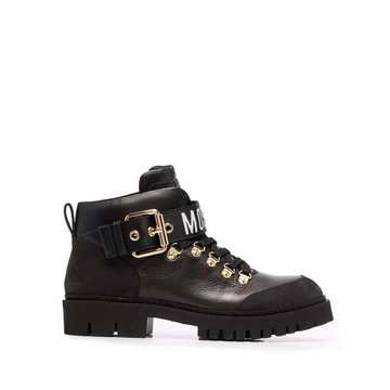 logo-strap chunky boots