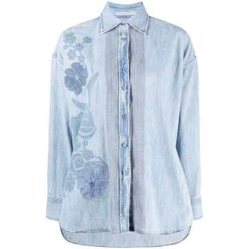 floral-embroidered denim shirt