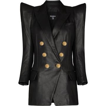 double-breasted leather blazer