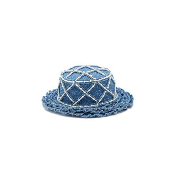 Denim Hat, Hand-Woven, With Pearls