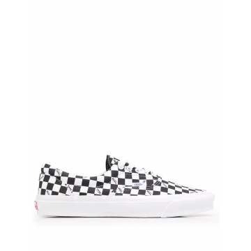 checked-print lace up trainers