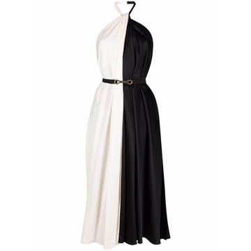 colour-block pleated silk dress