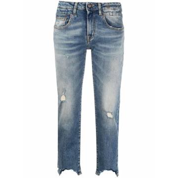 distressed-finish cropped jeans