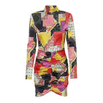 Miki Patchwork-Print Crepe Mini Dress