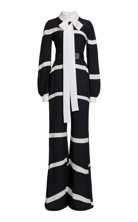 Striped Crepe Wide-Leg Jumpsuit展示图