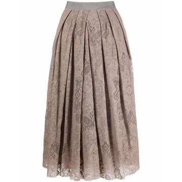 pleated lace midi skirt