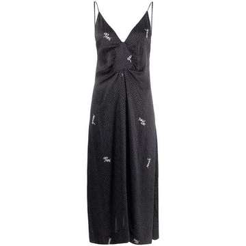 logo-print satin slip dress