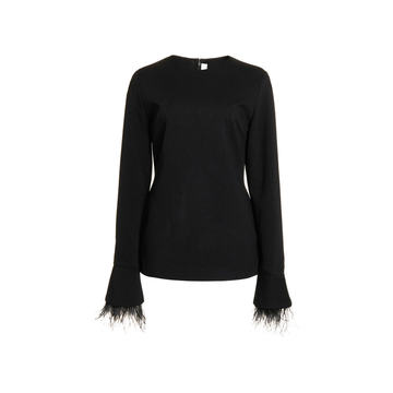 Feather-Trimmed Jersey Knit Top