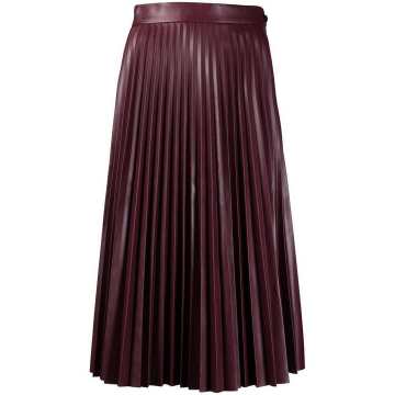 leather-effect pleated midi skirt