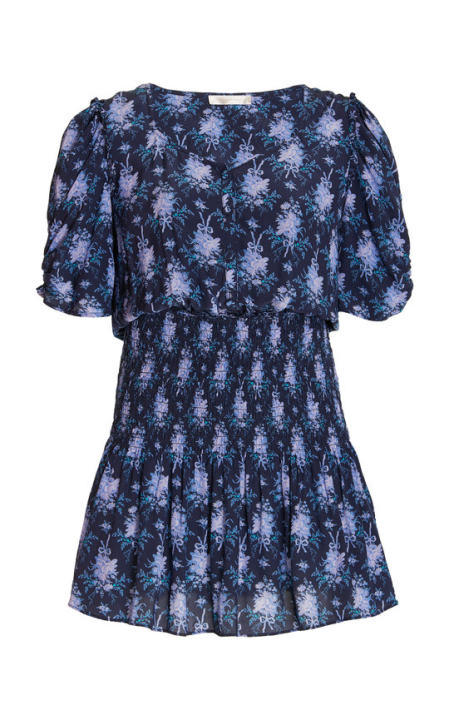 Brickell Shirred Floral-Print Chiffon Mini Dress展示图