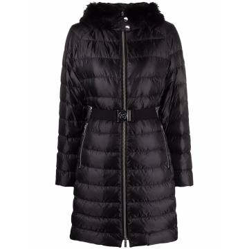 belted down-filled puffer jacket