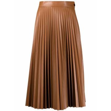 leather-effect pleated midi skirt