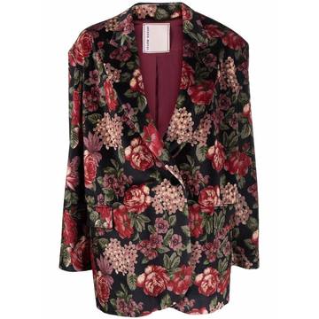 floral-print double-breasted blazer