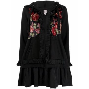 floral-panel ruffled hoodie