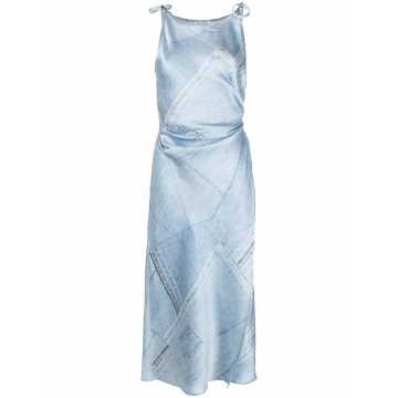 denim-print mid-length dress