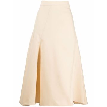 high-waisted flared midi skirt