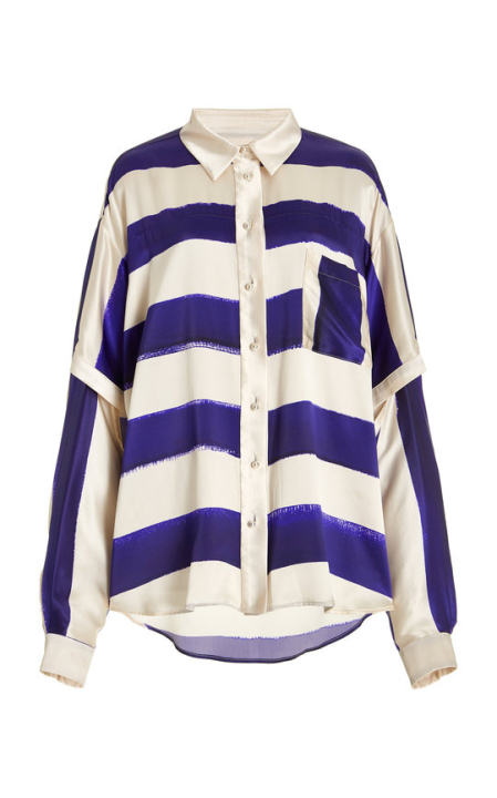 Oxbury Cutout-Sleeve Striped Silk Shirt展示图