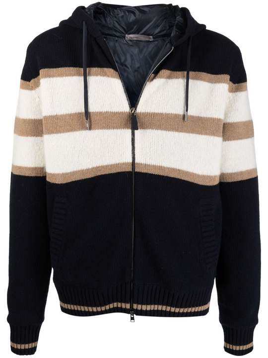 horizontal-stripe pattern hooded jacket展示图