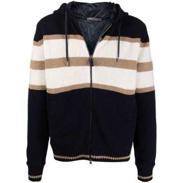 horizontal-stripe pattern hooded jacket