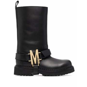 M logo-strap mid-calf boots