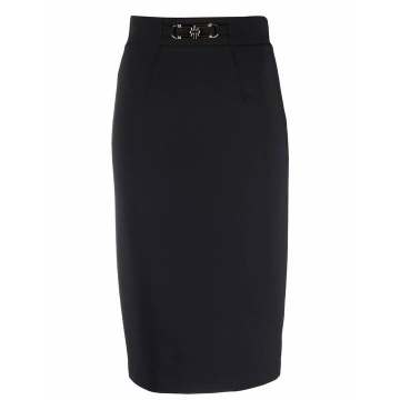 belted midi pencil skirt