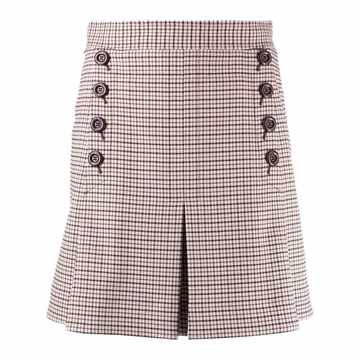 check-print pleated hem mini skirt