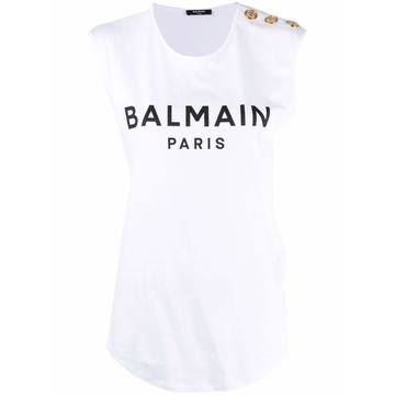 button-embellished logo tank top