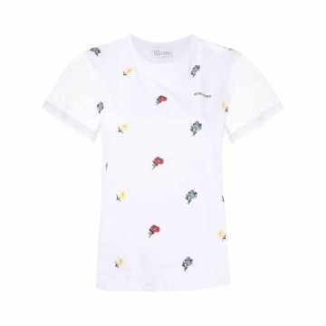 floral-embroidered cotton T-shirt